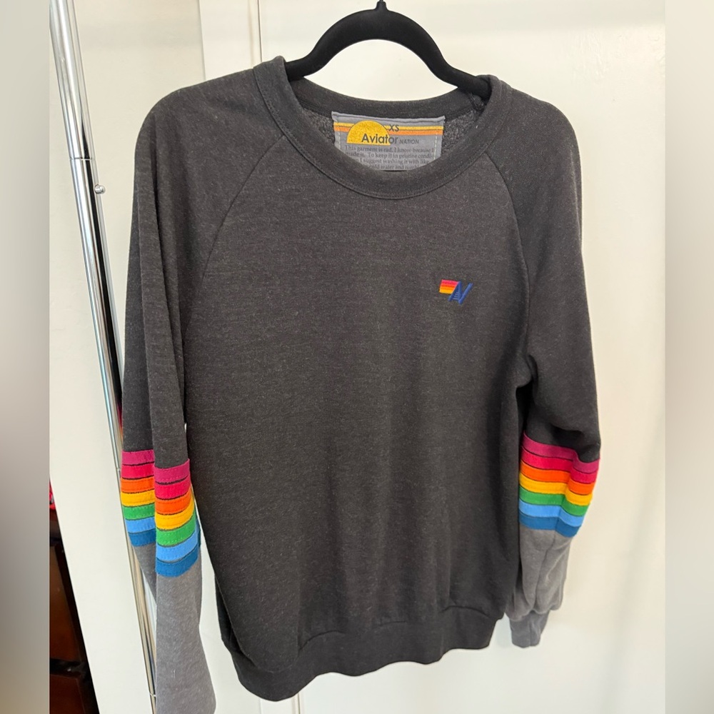 Aviator Nation Charcoal Sweatshirt with Colorful Stripes